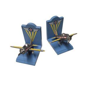 Vintage Bombay Kids Airplane Blue Bookends 2006 Flawed